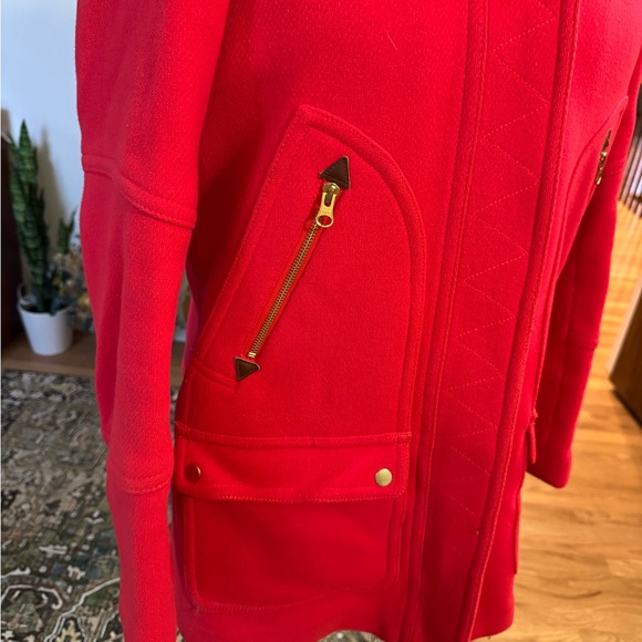 J. Crew Vibrant Red Stadium Coat with Faux Fur Hood - Picture 5 of 12